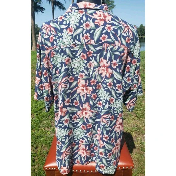 Banana Cabana 100% SILK Mens XXL 2XL Hawaiian Short Sleeve Button Up Shirt Blue - Picture 2 of 14